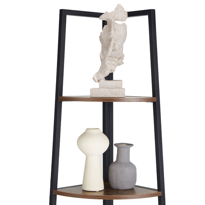 JOMEED 5 Shelf Corner Etagere Ladder Corner Bookcase, Black and Brown (Open Box)