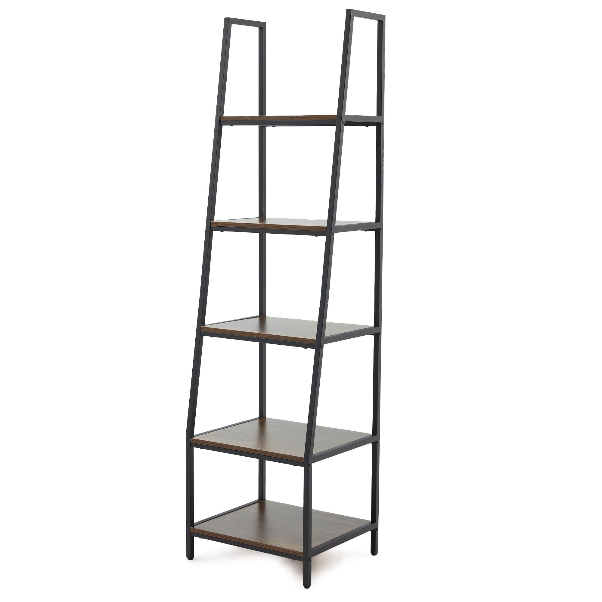 JOMEED Freestanding Industrial 5 Tier Open Shelf Ladder Bookcase, Gray & Brown - VMInnovations
