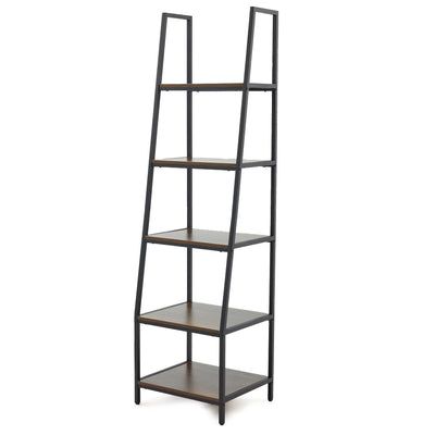 JOMEED Industrial 5 Tier Open Shelf Ladder Bookcase, Gray & Brown (Used)