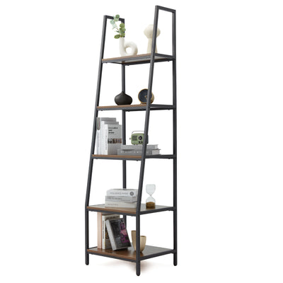 JOMEED Industrial 5 Tier Open Shelf Ladder Bookcase, Gray & Brown (For Parts) - VMInnovations