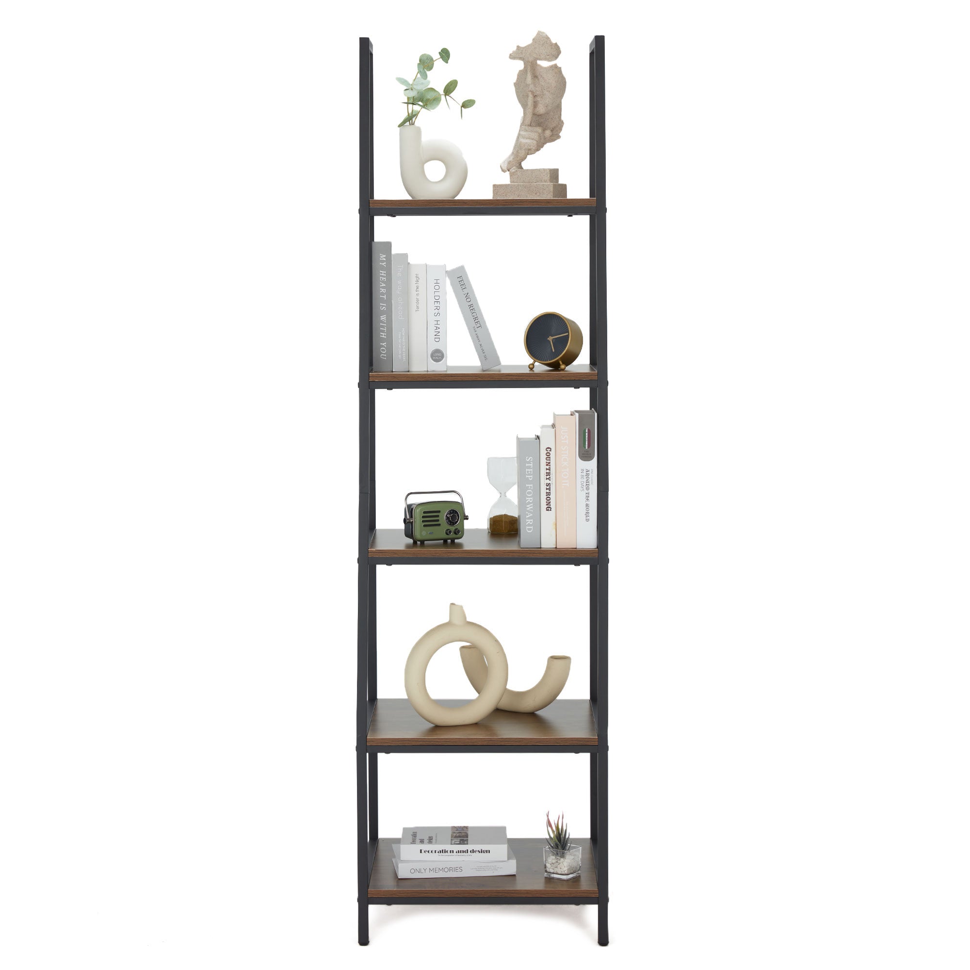 JOMEED Industrial 5 Tier Open Shelf Ladder Bookcase, Gray & Brown (Used) - VMInnovations