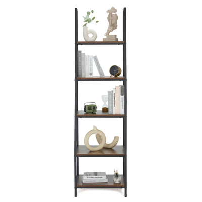 JOMEED Industrial 5 Tier Open Shelf Ladder Bookcase, Gray & Brown (Used) - VMInnovations