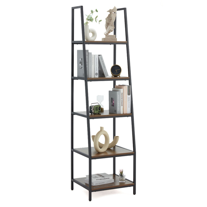 JOMEED Freestanding 5 Tier Open Shelf Ladder Bookcase, Gray & Brown (Open Box)