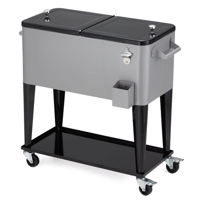 JOMEED 80 Quart Rolling Cooler Cart Ice Chest w/ Drain & Bottle Opener, Silver - VMInnovations