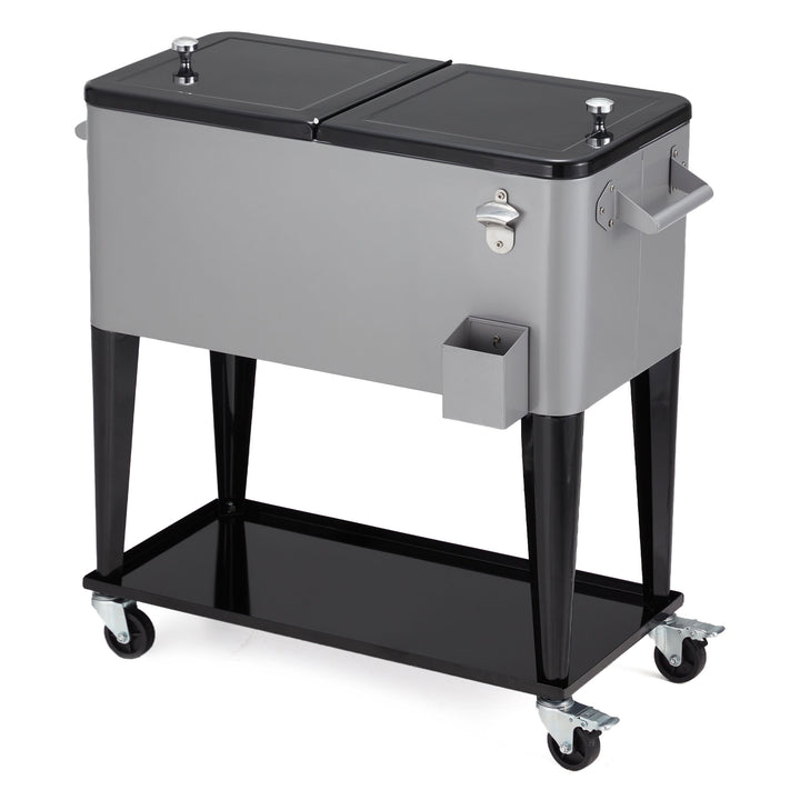 JOMEED 80 Quart Rolling Cooler Cart Ice Chest w/ Drain & Bottle Opener, Silver