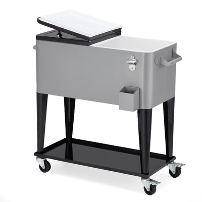 JOMEED 80 Quart Rolling Cooler Cart Ice Chest w/ Drain & Bottle Opener, Silver - VMInnovations