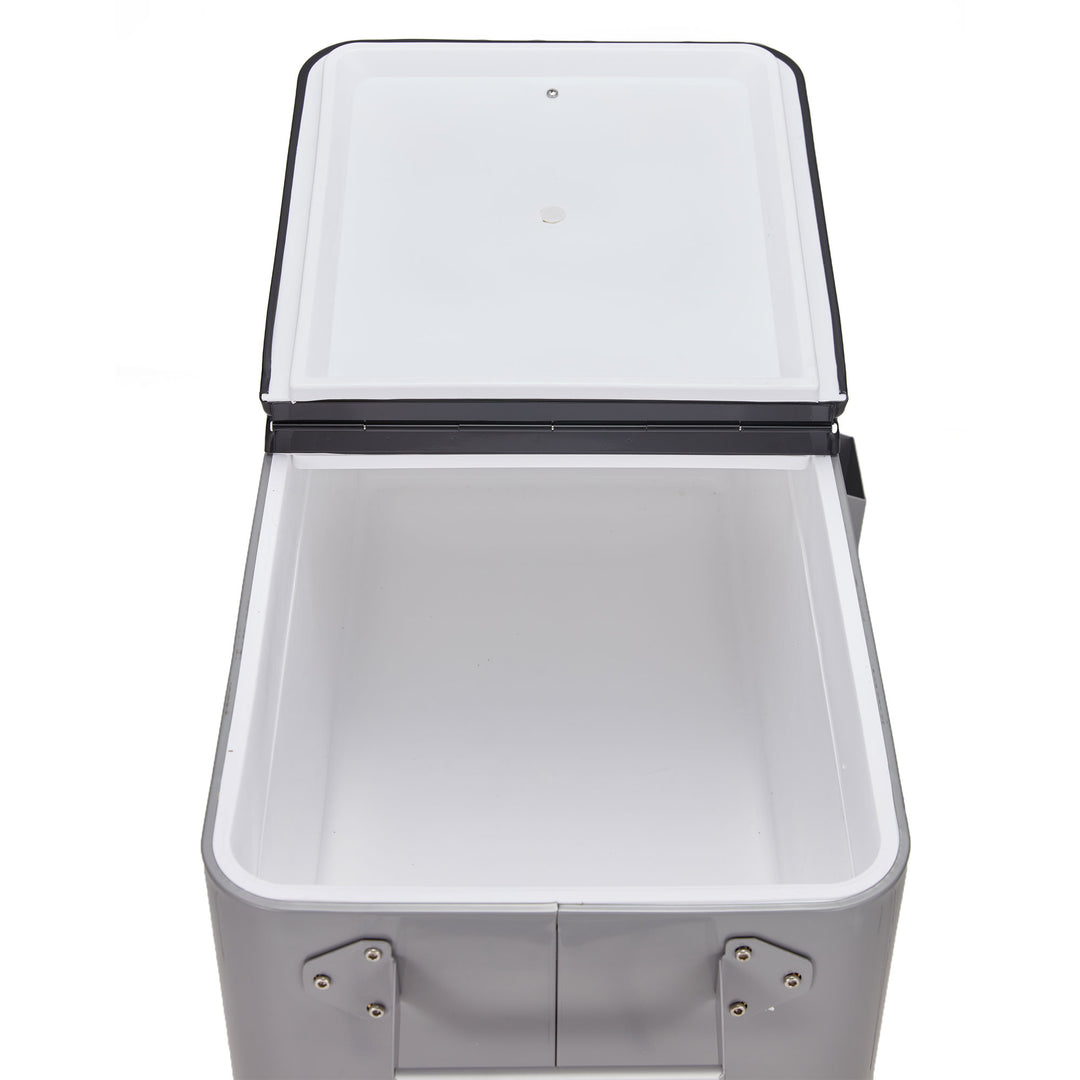 JOMEED 80qt Rolling Cooler Ice Chest w/ Drain & Bottle Opener, Silver (Open Box) - VMInnovations