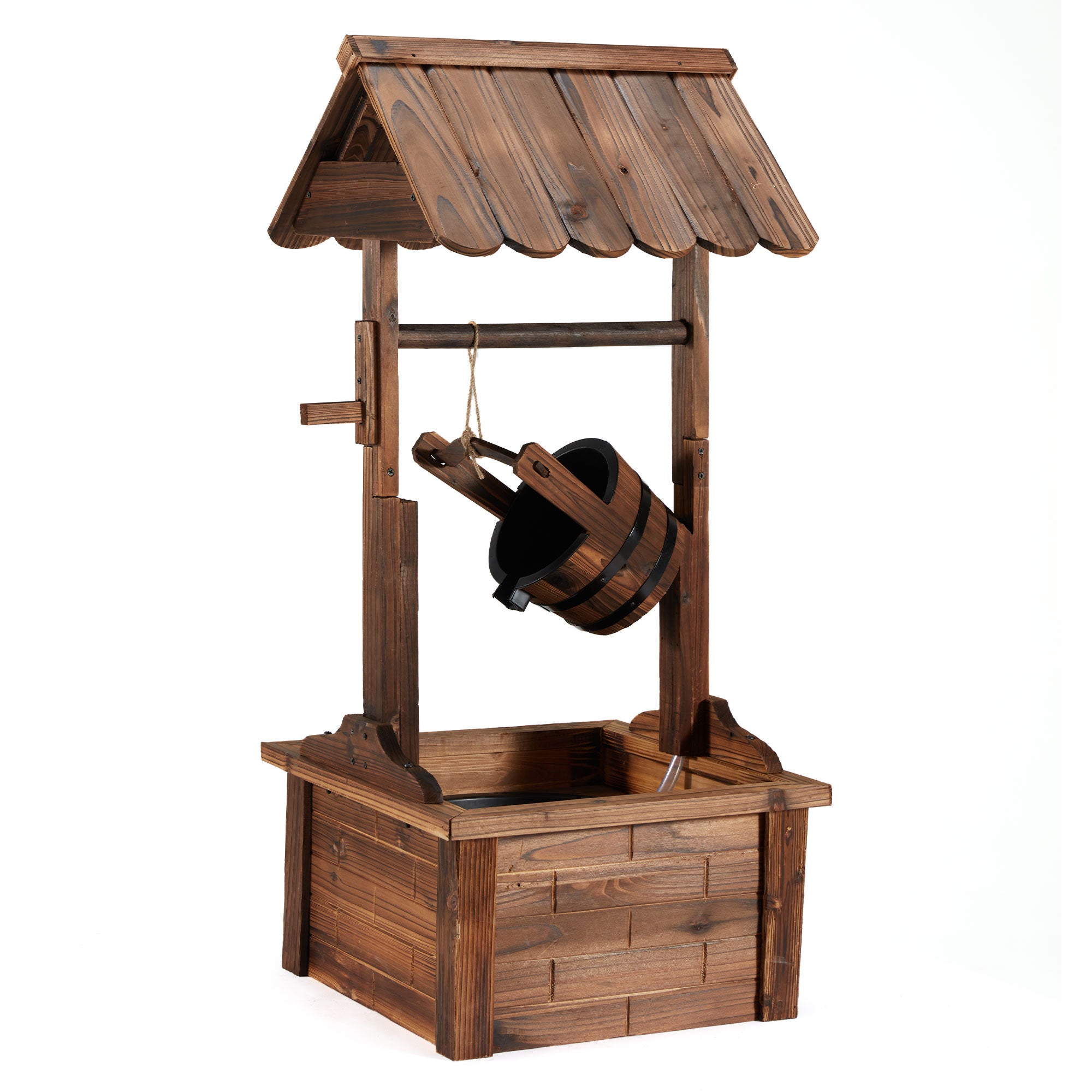 JOMEED Outdoor Decorative Farmhouse Rustic Wooden Wishing Well Water Fountain