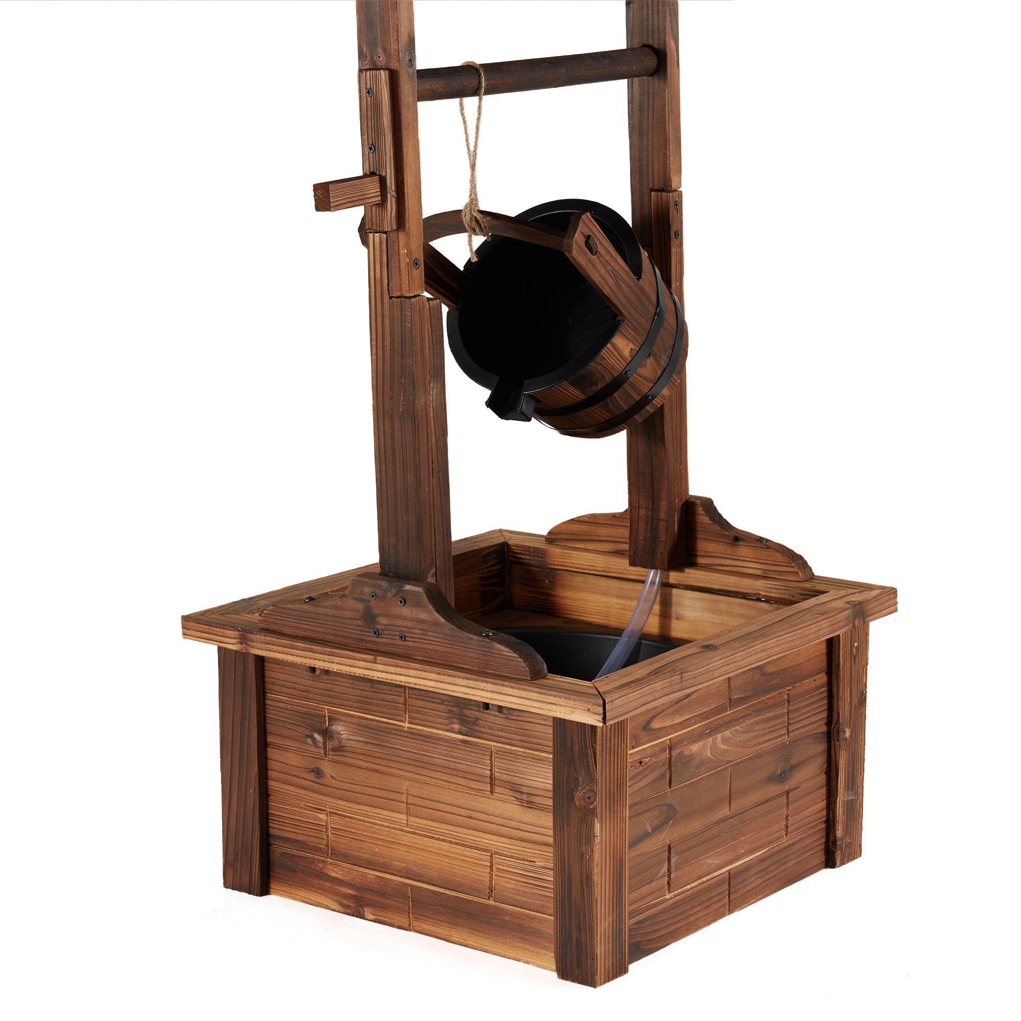 JOMEED Outdoor Decorative Farmhouse Rustic Wooden Wishing Well Water Fountain