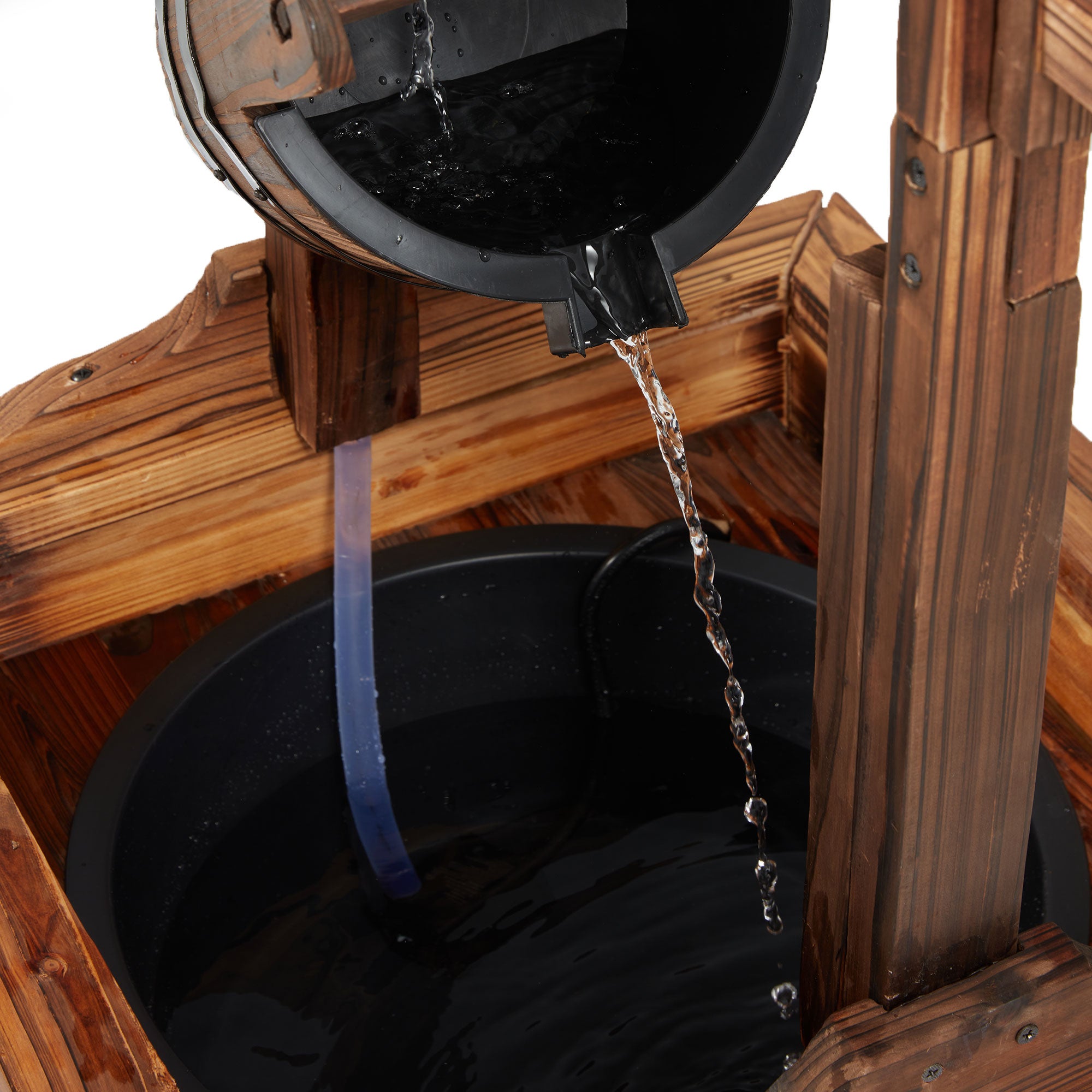 JOMEED Outdoor Decorative Farmhouse Rustic Wooden Wishing Well Water Fountain