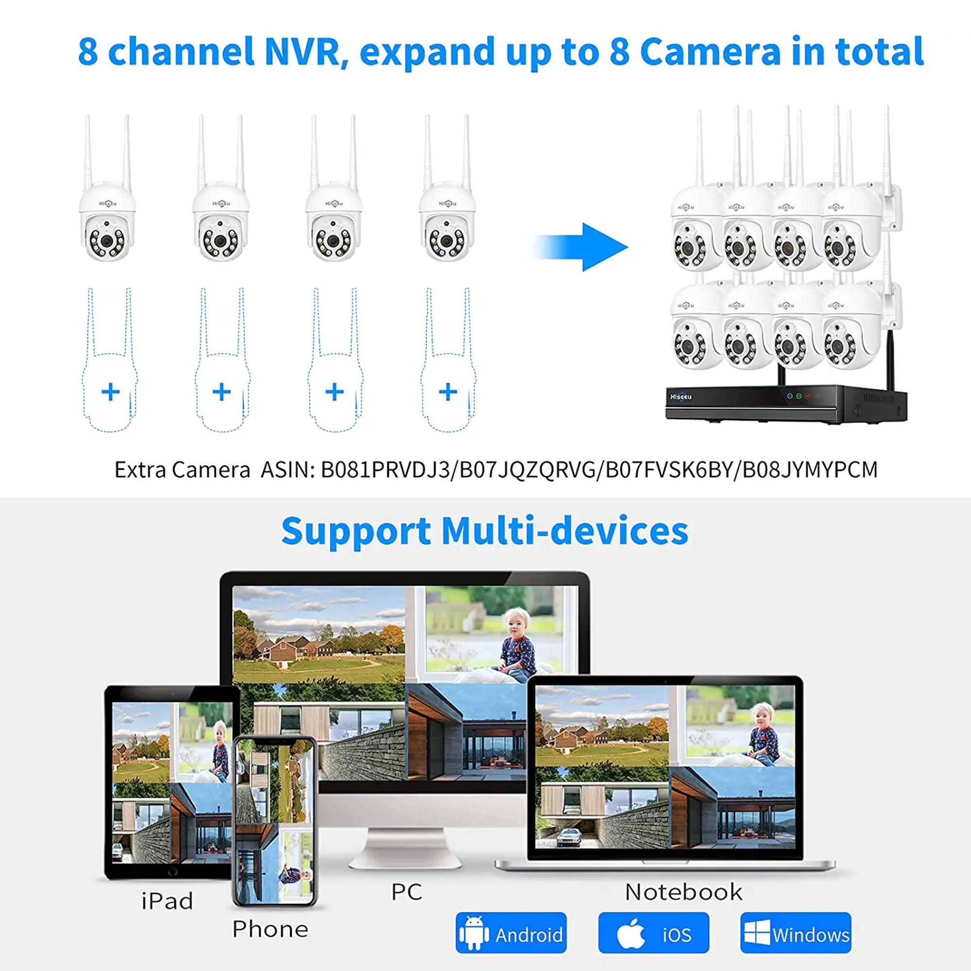 Hiseeu Wireless Security System, 4 Night Vision Cameras & 1 TB Drive (For Parts)