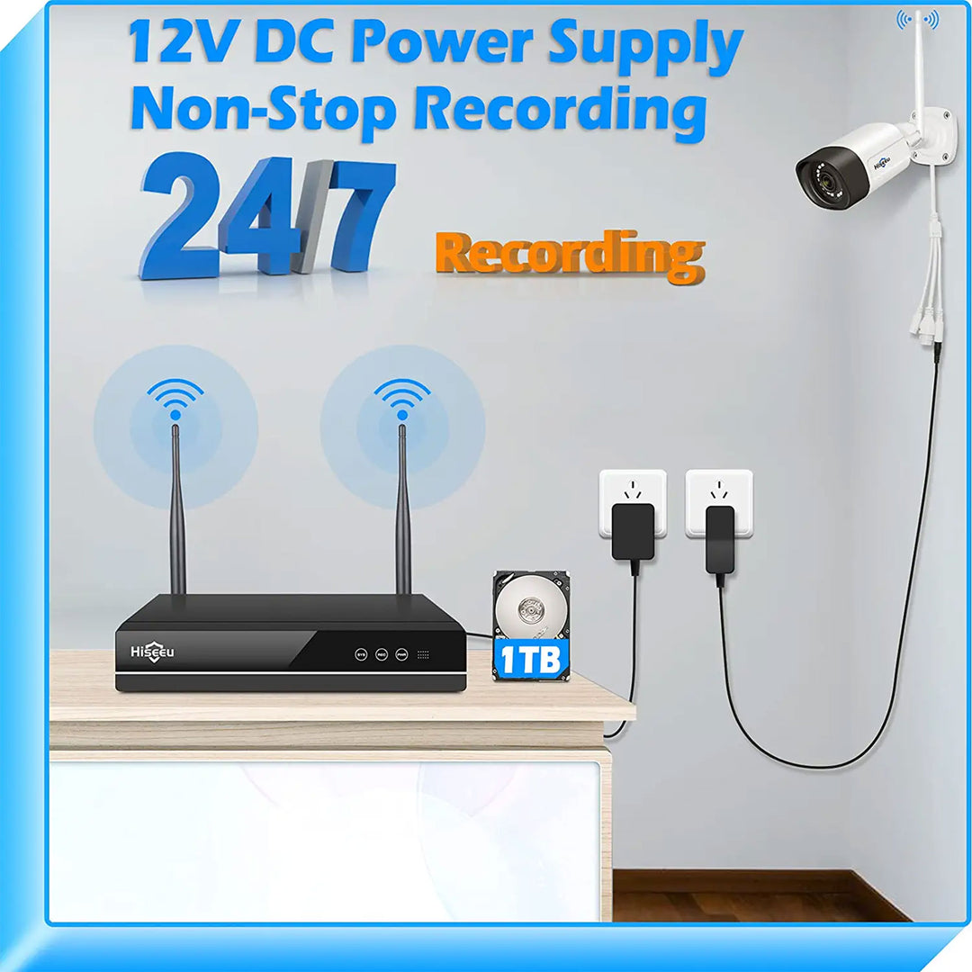 Hiseeu Wireless Security w/4 Cameras, 2 Way Audio, & 1 TB Hard Drive(For Parts) - VMInnovations