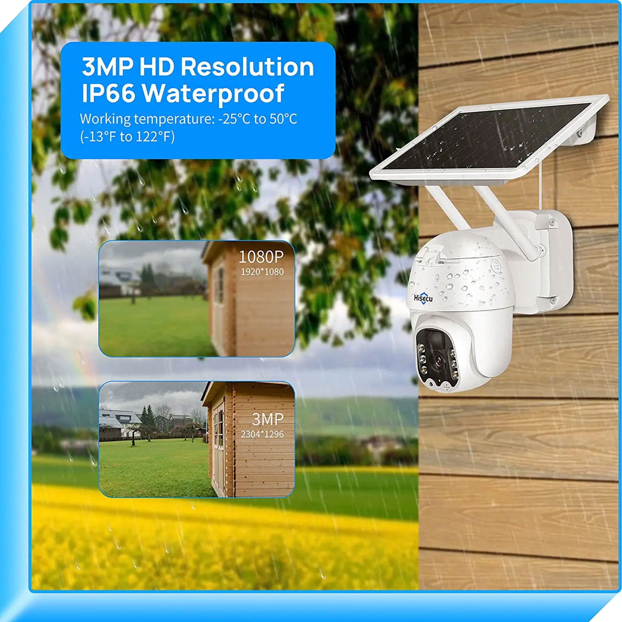 Hiseeu 3MP Outdoor Solar Powered Wireless Security Camera w/ Color Night Vision - VMInnovations