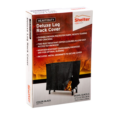 Shelter 31 In Deluxe Firewood Log Rack Cover with Zippers, Black (Open Box)