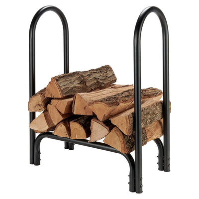 Shelter SLRS Deluxe Tubular Steel Open Firewood Small Log Rack Storage, Black - VMInnovations