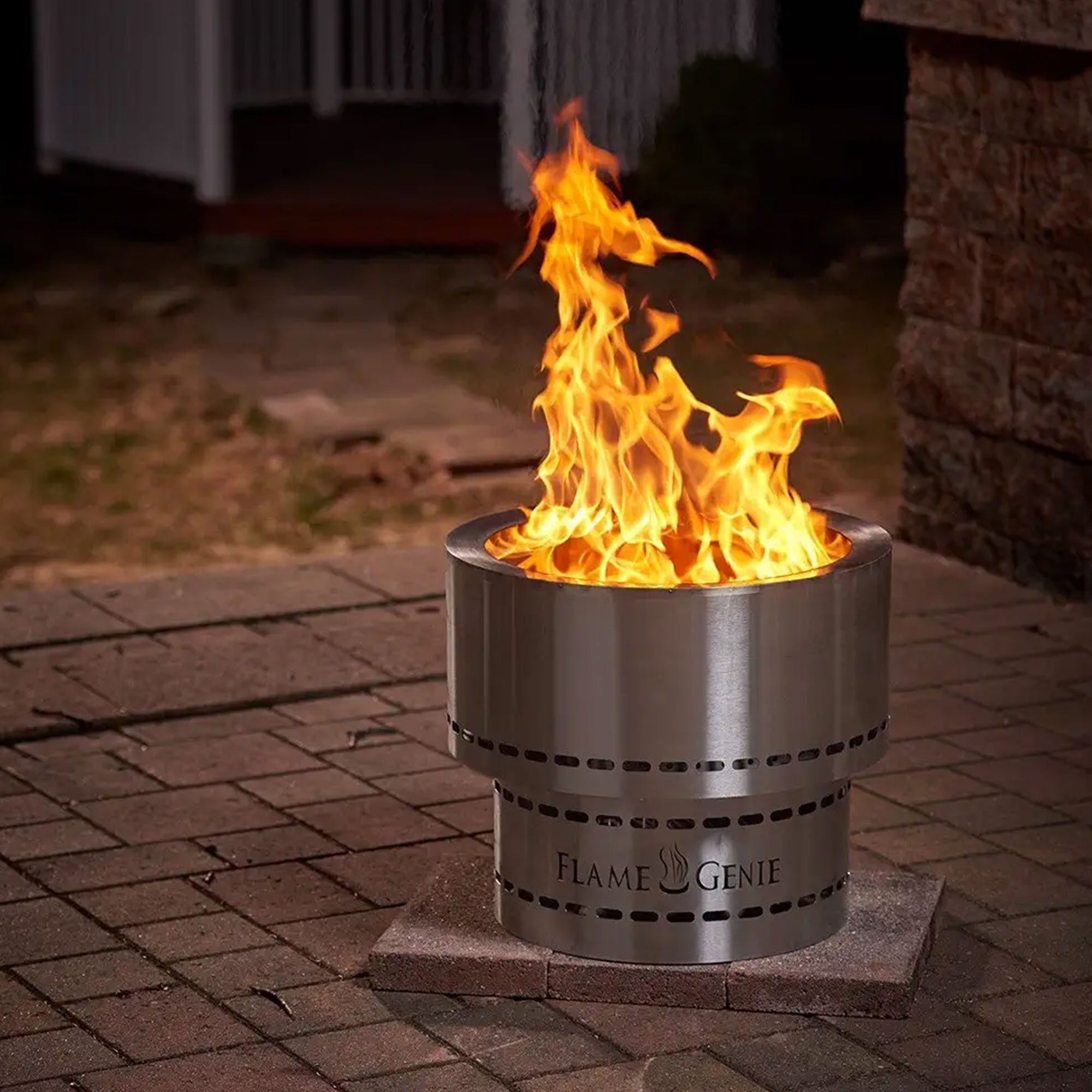 Flame Genie 19 Inch Smoke Free Wood Pellet Fire Pit, Stainless Steel (Open Box) - VMInnovations