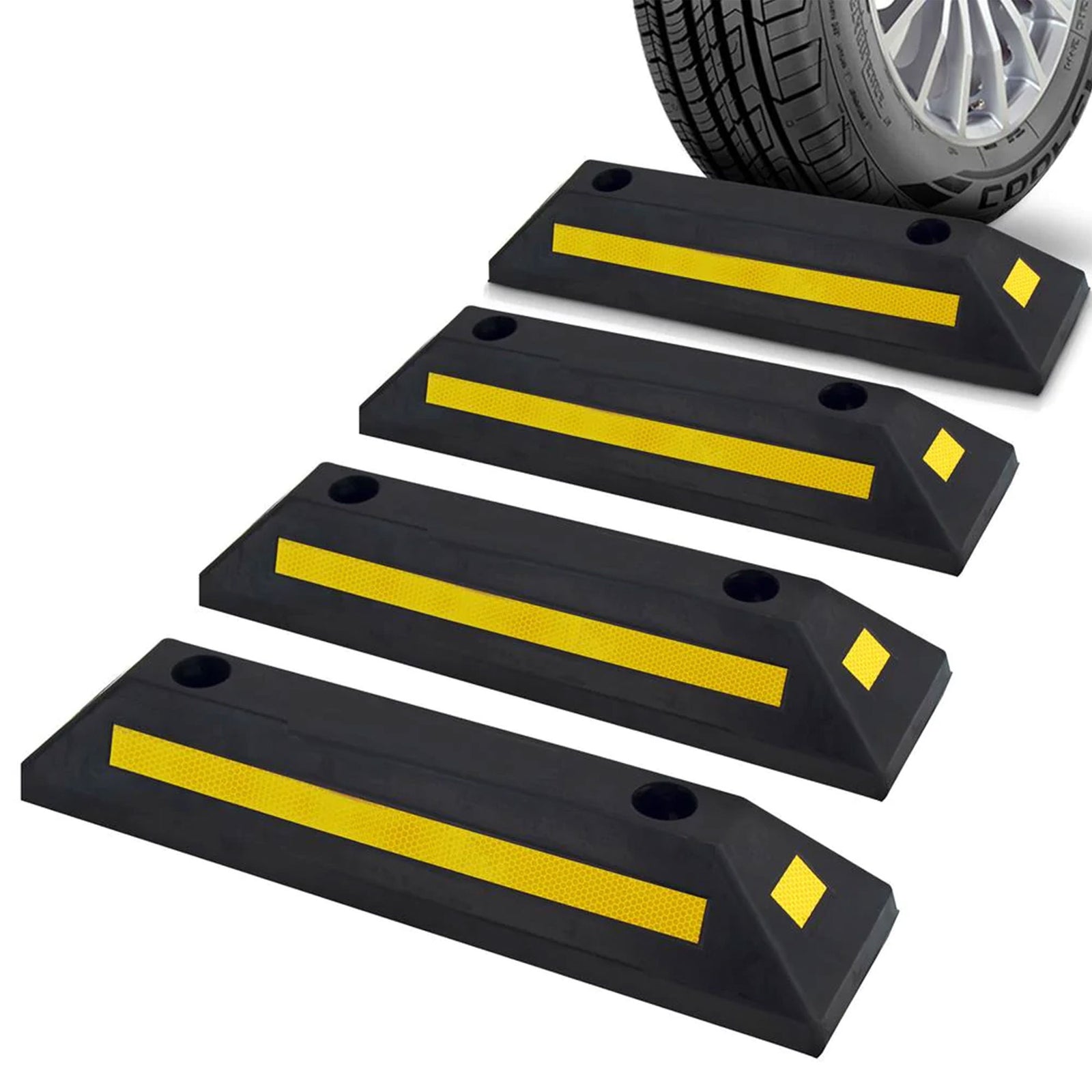 Pyle PCRSTP11X4 Heavy Duty Rubber Car & Truck Parking Wheel Stop Block, Set of 4 - VMInnovations