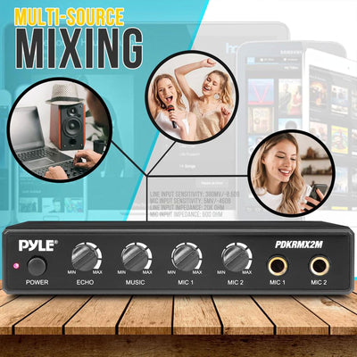 Pyle Compact Karaoke Audio Mixer w/Mic Level, Music Level, & Echo Controls(Used) - VMInnovations
