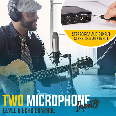 Pyle Compact Karaoke Audio Mixer w/Mic Level, Music Level, & Echo Controls(Used)