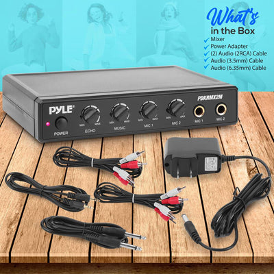 Pyle Compact Karaoke Audio Mixer w/Mic Level, Music Level, & Echo Controls(Used)