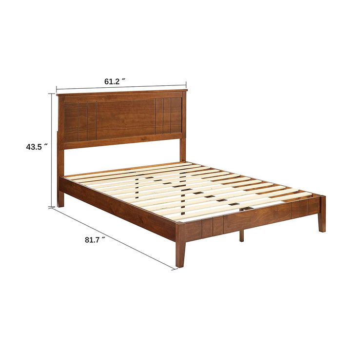 MUSEHOMEINC Mid Century Modern Pinewood Platform Bed w/Headboard, Queen (Used)