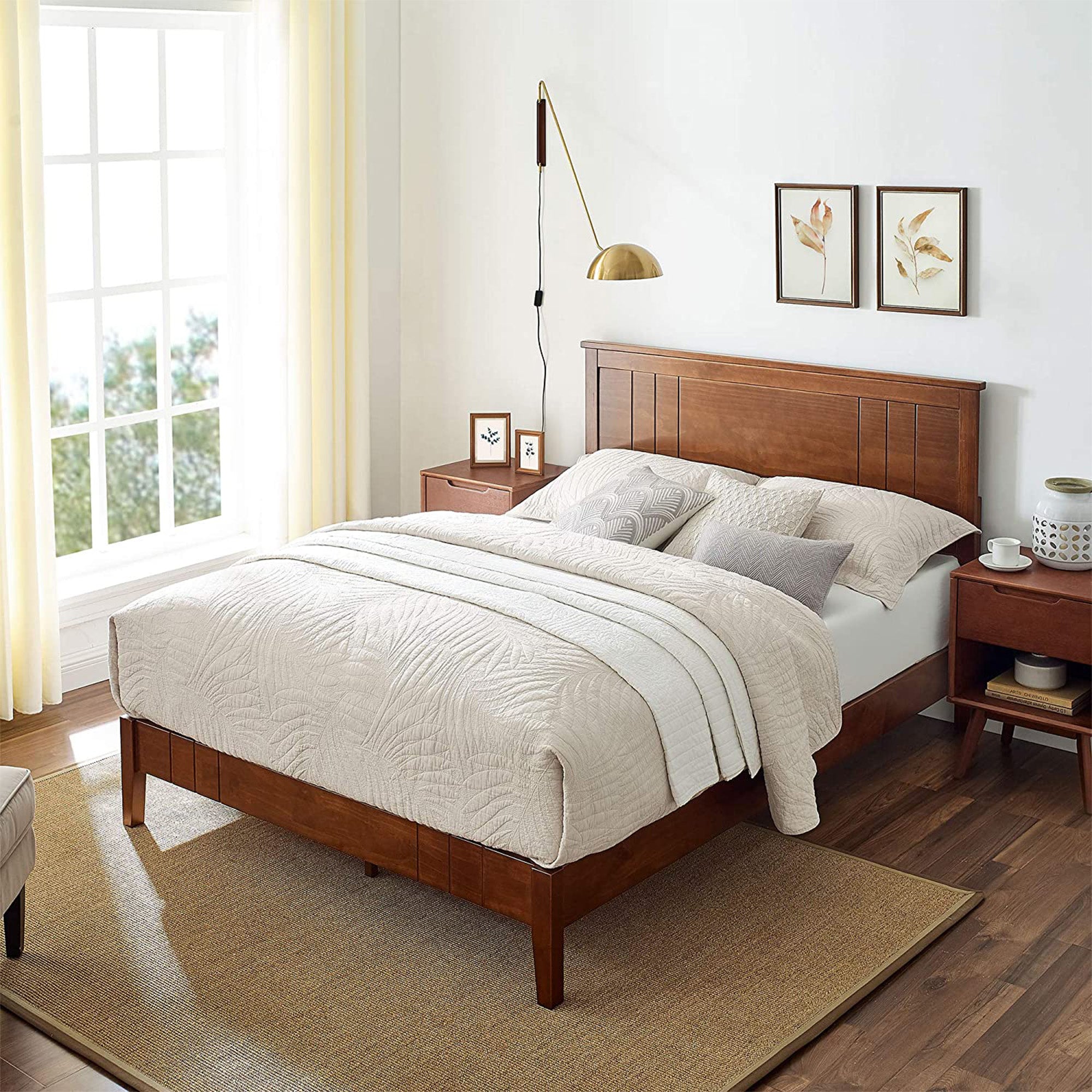 MUSEHOMEINC Mid Century Modern Solid Pinewood Platform Bed with Headboard, King - VMInnovations