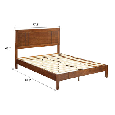Mid Century Modern Solid Pinewood Platform Bed with Headboard, King (Used) - VMInnovations
