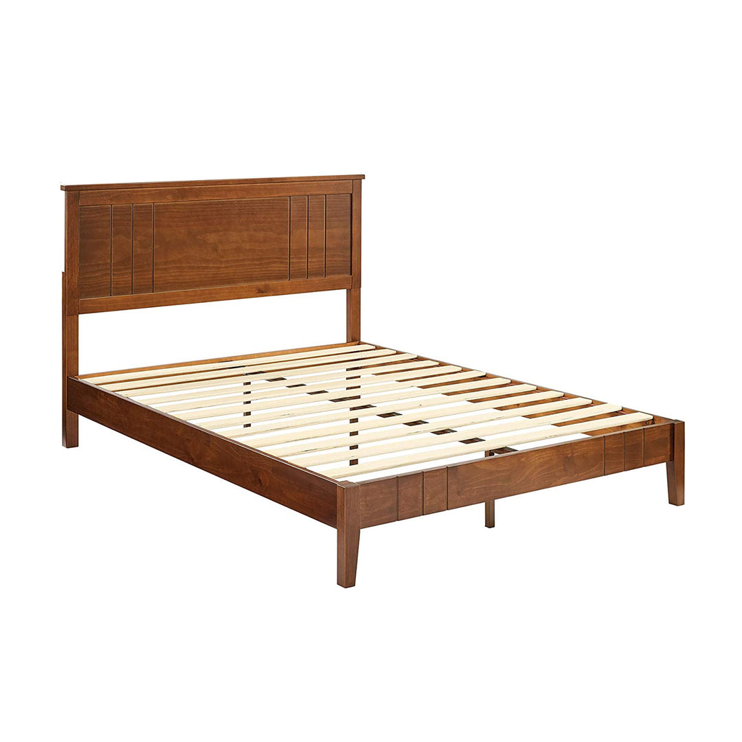 MUSEHOMEINC Mid Century Modern Pinewood Platform Bed w/Headboard, Queen (Used)