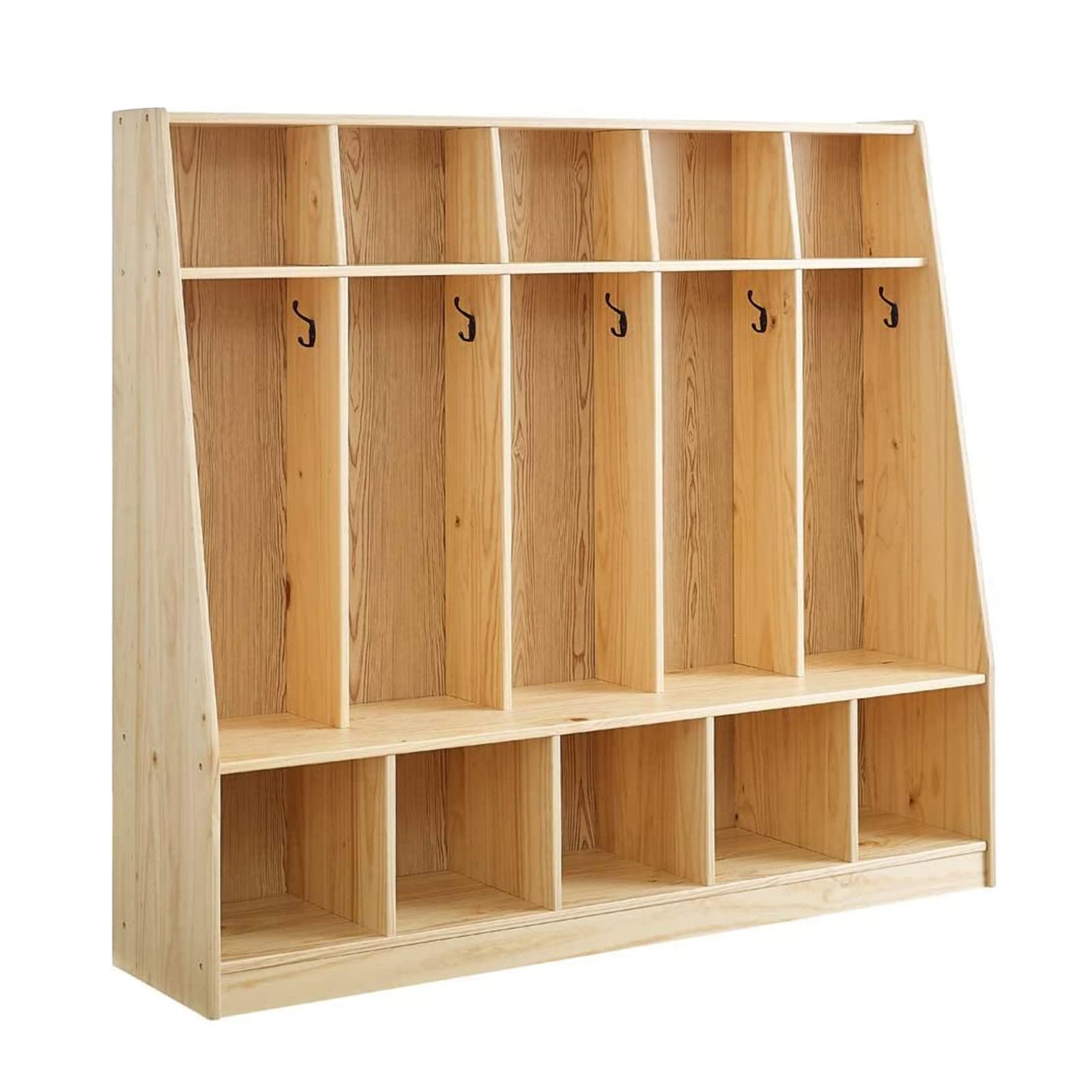 MUSHOMEINC 5-Section Classroom Coat Locker and Backpack Cubicle, Natural Pine - VMInnovations