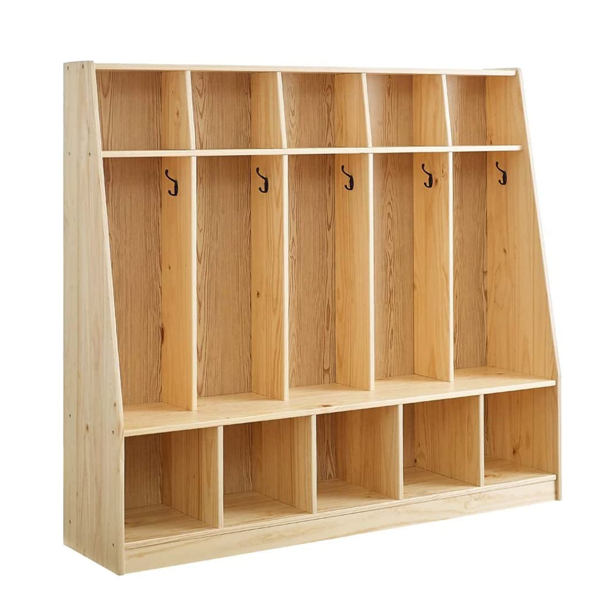MUSHOMEINC 5-Section Classroom Coat Locker and Backpack Cubicle, Natural Pine - VMInnovations