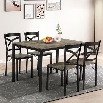 JOMEED 5 Piece Metal Frame Kitchen Dining Table and Chairs Set, Brown/Black