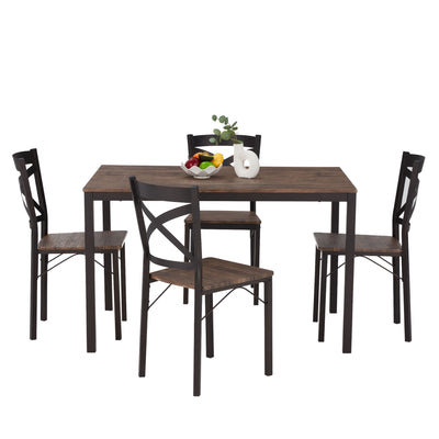 JOMEED 5 Piece Metal Frame Kitchen Dining Table and Chairs Set, Brown/Black