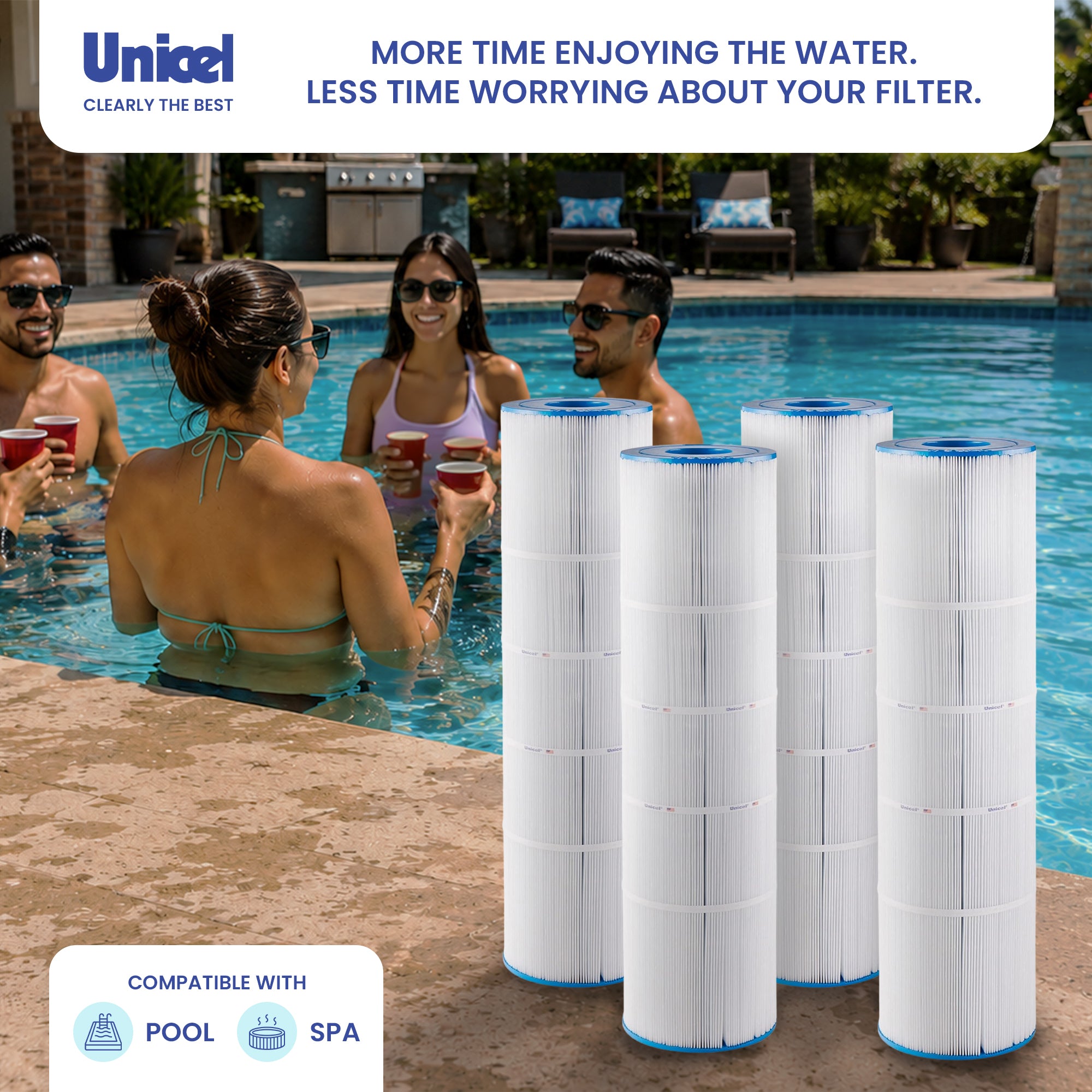 Unicel C-7471 Replacement 105 Sq Ft Pool Filter Cartridge, 168 Pleats (4 Pack)