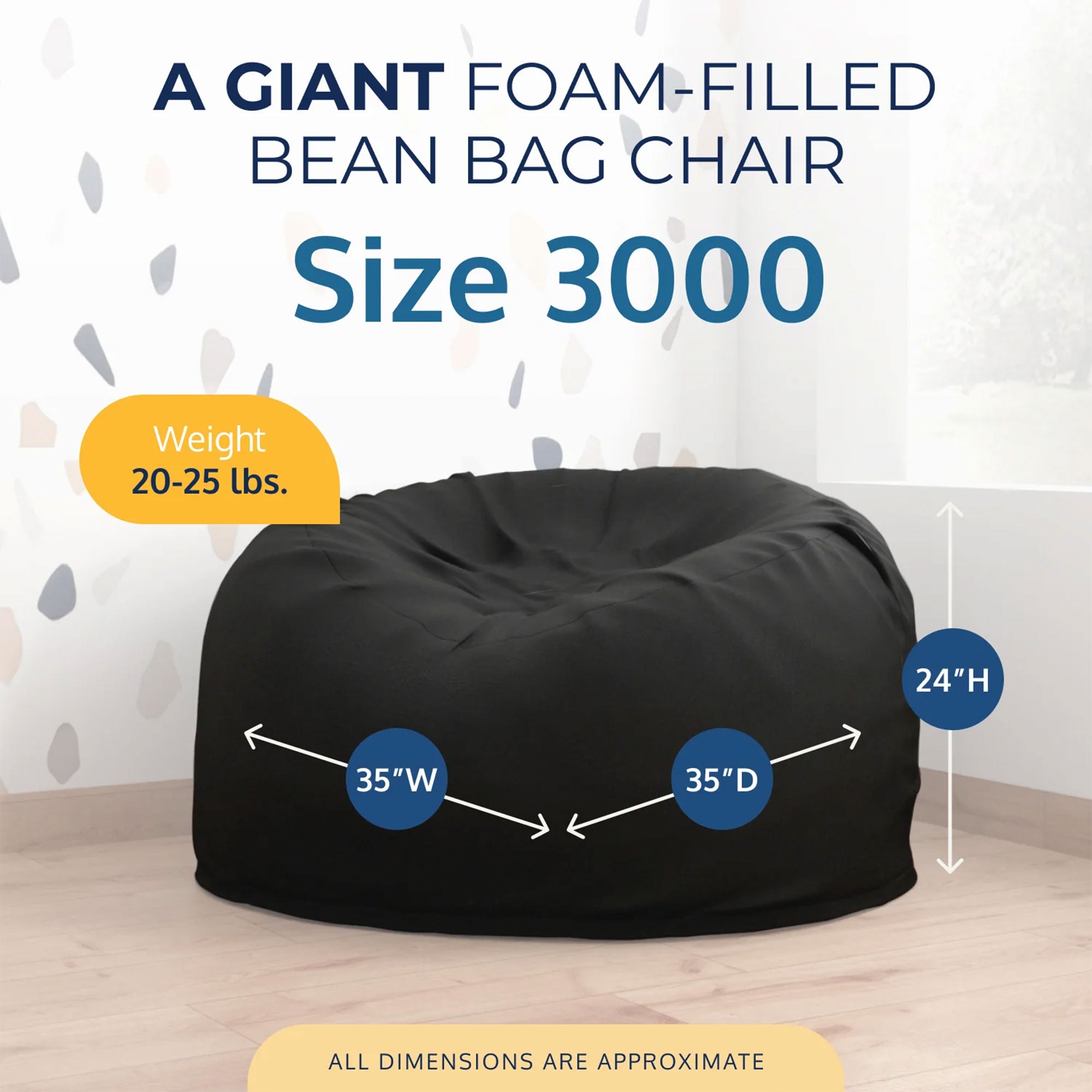 Ultimate Sack 3ft Bean Bag Chair, Oversized Comfy Lounger, Black (Open Box)
