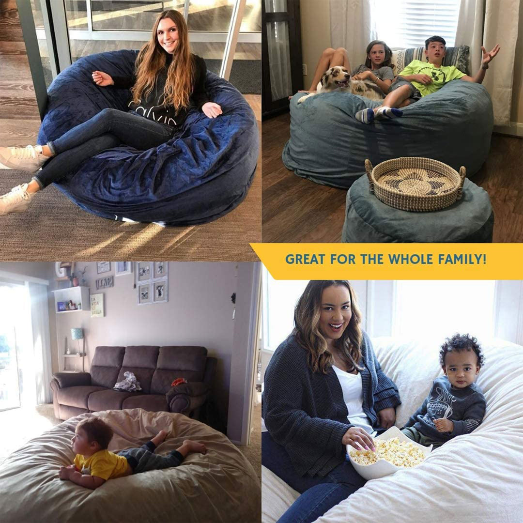 Ultimate Sack 5ft Bean Bag Chair and Footstool, Oversized Lounger, Blue Suede