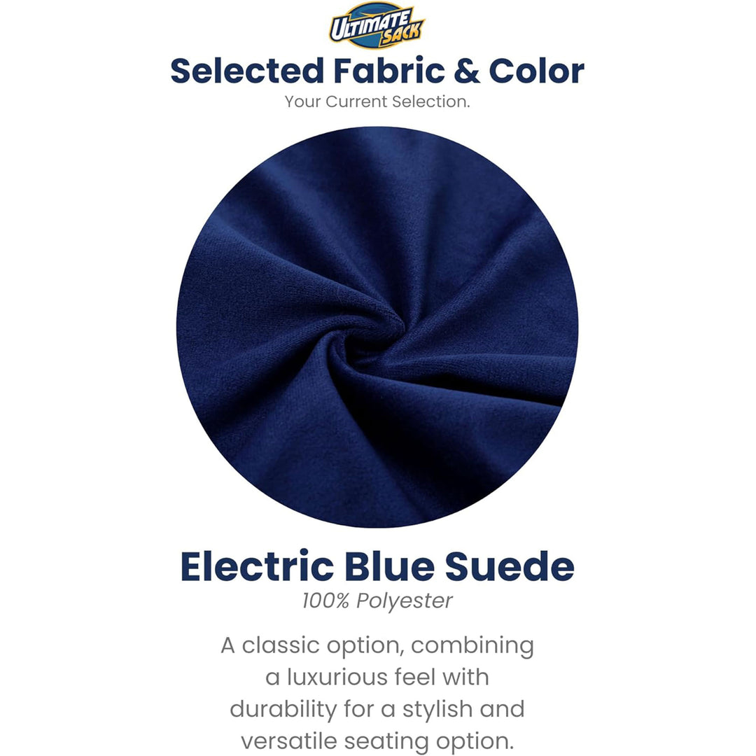 Ultimate Sack 6ft Bean Bag Chair w/ Footstool, Oversized Lounger, Blue Suede