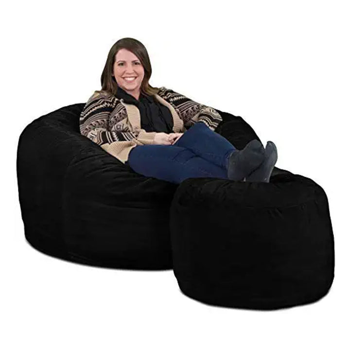Ultimate Sack 4ft Bean Bag Chair and Footstool, Oversized Lounger, Black Suede