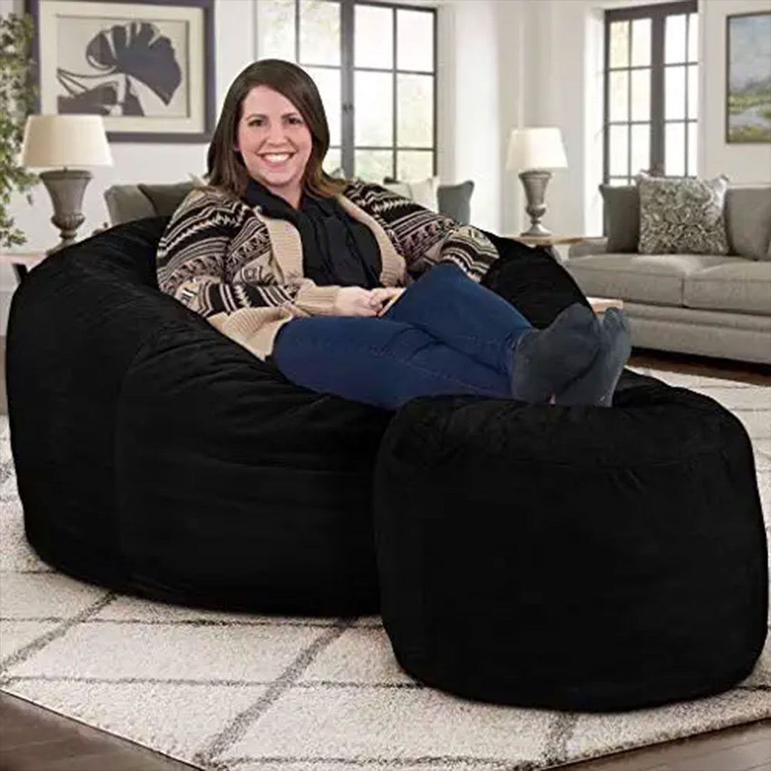 Ultimate Sack 4ft Bean Bag Chair and Footstool, Oversized Lounger, Black Suede
