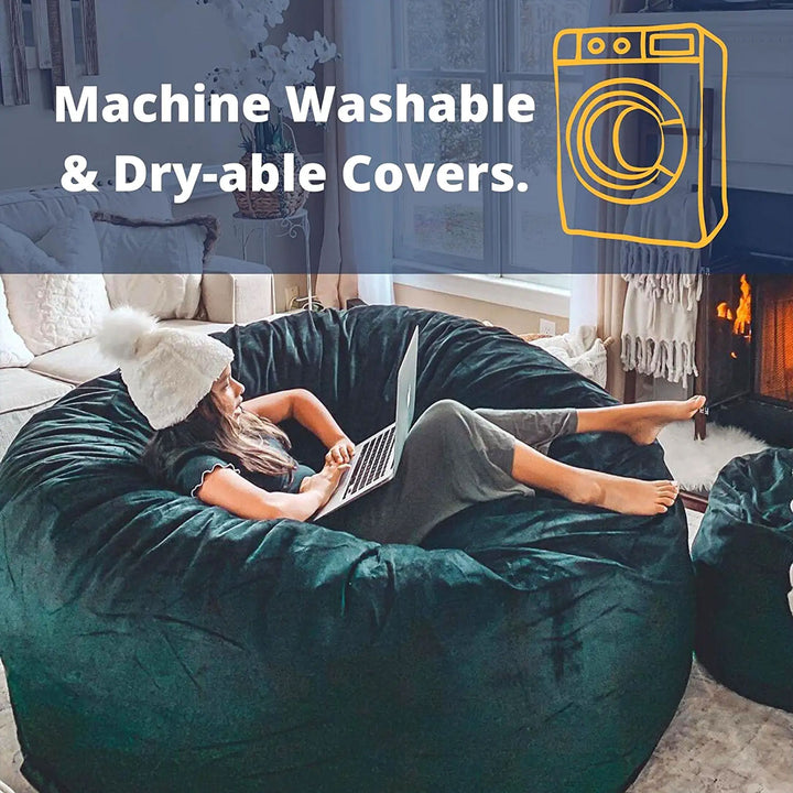 Ultimate Sack 4ft Bean Bag Chair and Footstool, Oversized Lounger, Black Suede