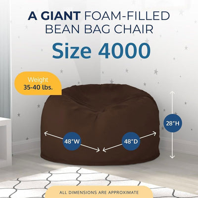 Ultimate Sack 4ft Bean Bag Chair, Oversized Indoor Comfy Lounger, Brown Suede