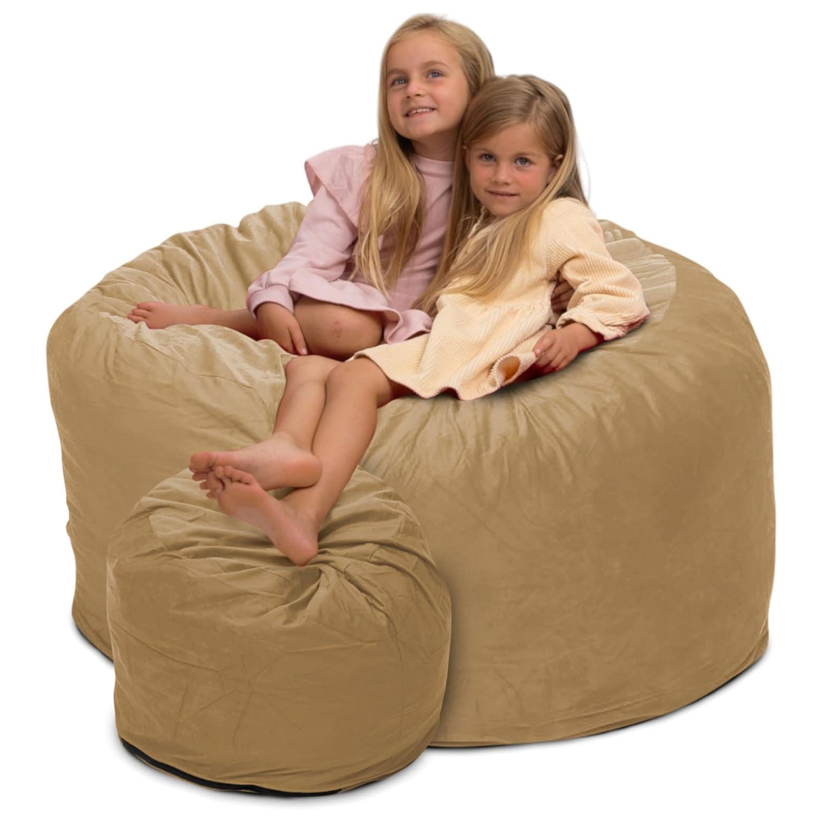 Ultimate Sack 4ft Bean Bag Chair and Footstool, Oversized Lounger, Camel Suede - VMInnovations