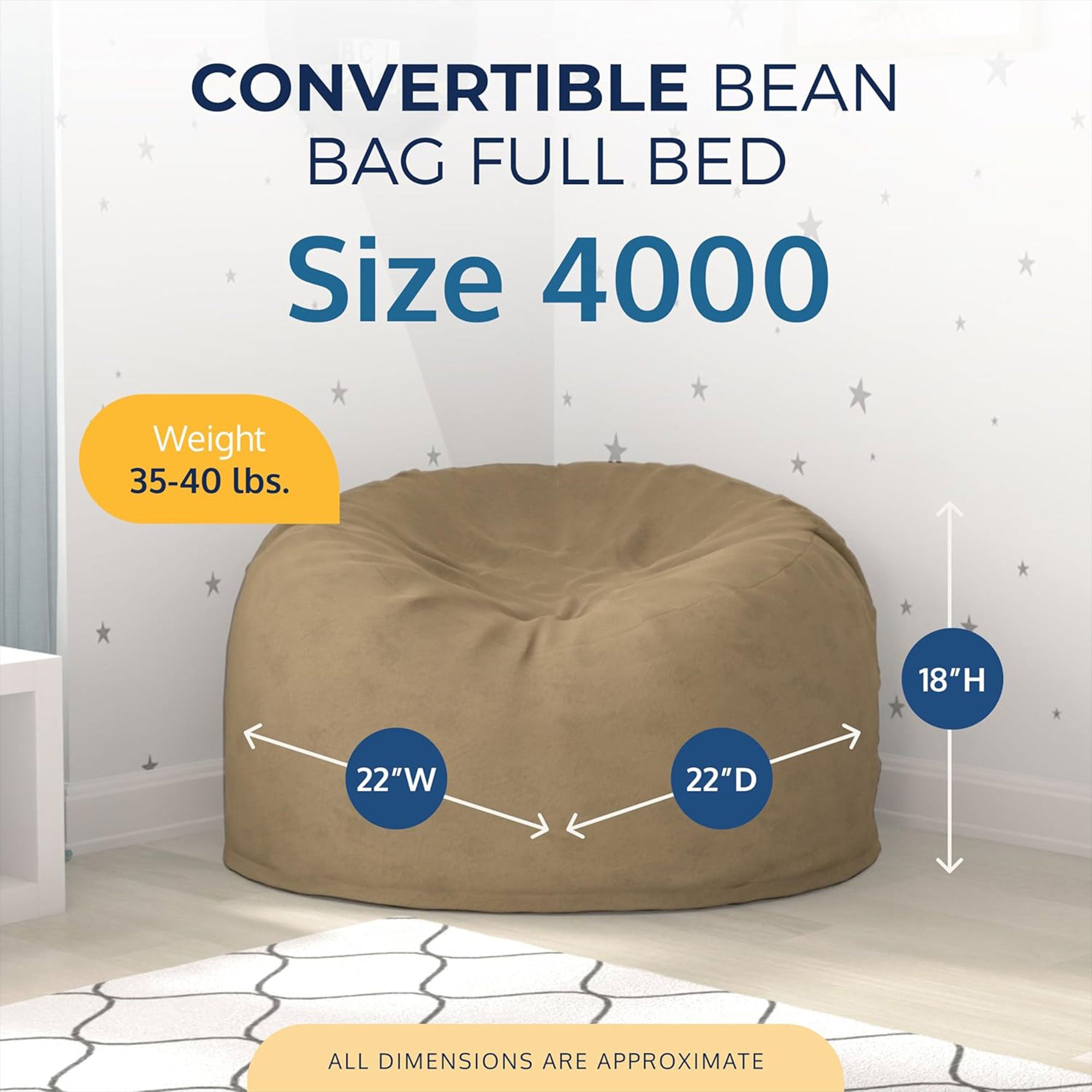 Ultimate Sack 4ft Bean Bag Chair and Footstool, Oversized Lounger, Camel Suede - VMInnovations