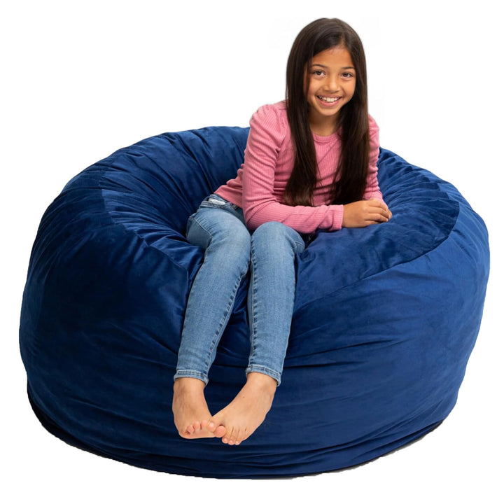 Ultimate Sack 4ft Bean Bag Chair, Oversized Indoor Comfy Lounger, Blue Suede