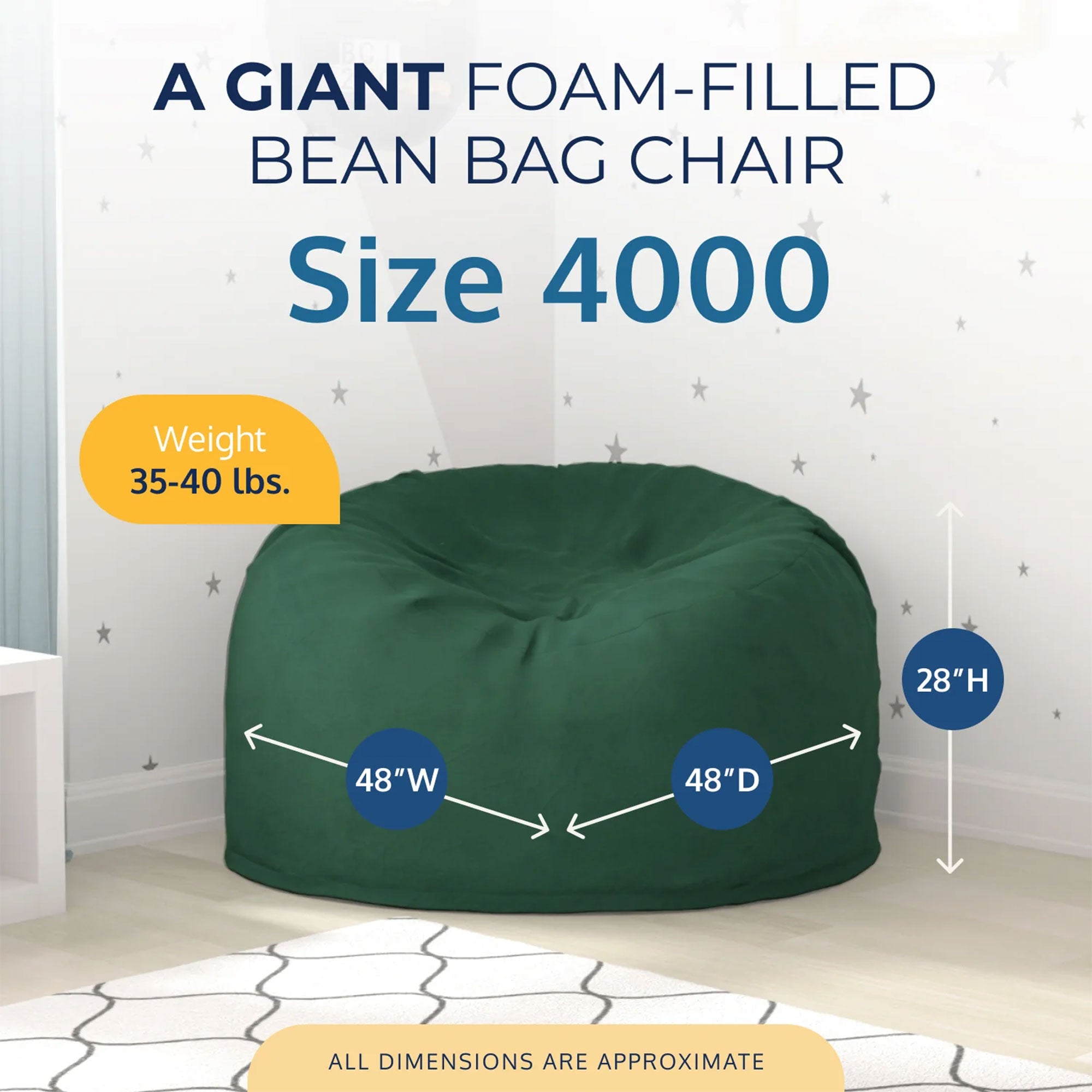 Ultimate Sack 4ft Bean Bag Chair, Oversized Indoor Comfy Lounger, Hunter Suede - VMInnovations