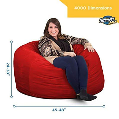 Ultimate Sack 4 Ft Foam Filled Suede Covered Bean Bag Chair with Footstool, Navy
