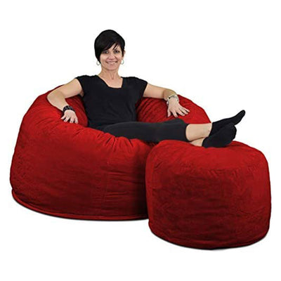 Ultimate Sack 4 Foot Foam Filled Suede Covered Bean Bag Chair w/Footstool, Red