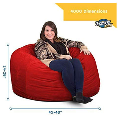 Ultimate Sack 4 Foot Foam Filled Suede Covered Bean Bag Chair w/Footstool, Red