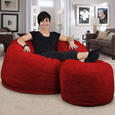 Ultimate Sack 4 Foot Foam Filled Suede Covered Bean Bag Chair w/Footstool, Red
