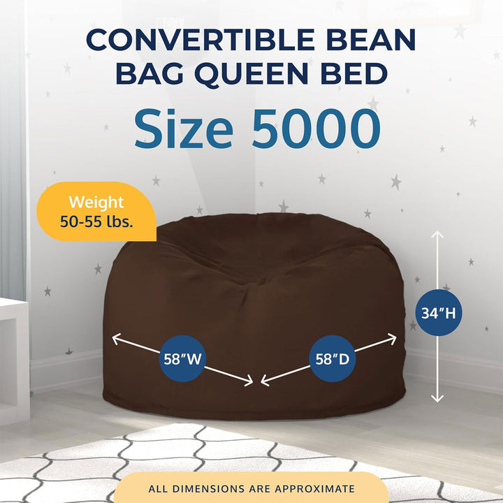 Ultimate Sack 5ft Bean Bag Chair, Oversized Indoor Comfy Lounger, Brown Suede - VMInnovations