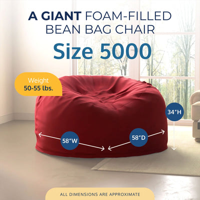 Ultimate Sack 5ft Bean Bag Chair, Oversized Indoor Comfy Lounger, Burgundy(Used)